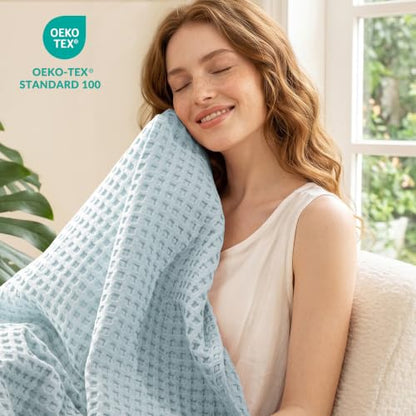 Exclusivo Mezcla 100% Cotton Blanket Queen Size for Bed, Ice Blue - color: Ice Blue, size: Queen (90" x 90")