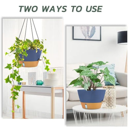 ZMTECH 대형 30.5cm(12인치) 자체 급수 벽걸이 화분, 워터 윈도우 및 체인 - color: 블루.
