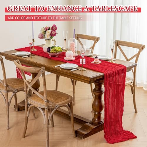 Cheesecloth Table Runner, 10 Ft, Boho Rustic, Red, 1 Pcs - color: Red