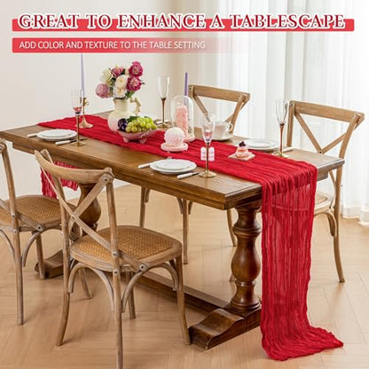 Cheesecloth Table Runner, 10 Ft, Boho Rustic, Red, 1 Pcs - color: Red