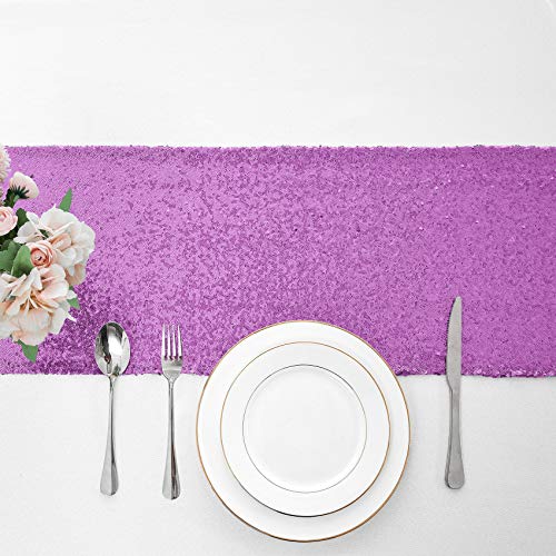 Pufogu 12 x 72 inches Lavender Sequin Table Runner, 2 Packs - color: Lavender