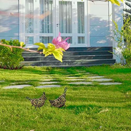 2pc Rattan Bird Statue Set - Memo Clip Wicker Farmhouse Figurines - color: Coffee2
