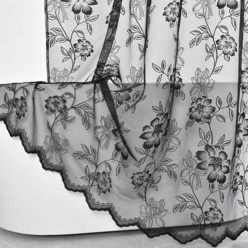 Black Lace Shower Curtain with Attached Valance, 72 x 72 Inch 1 Panel - color: Black, size: 72"W x 72"L (Pack of 1)
