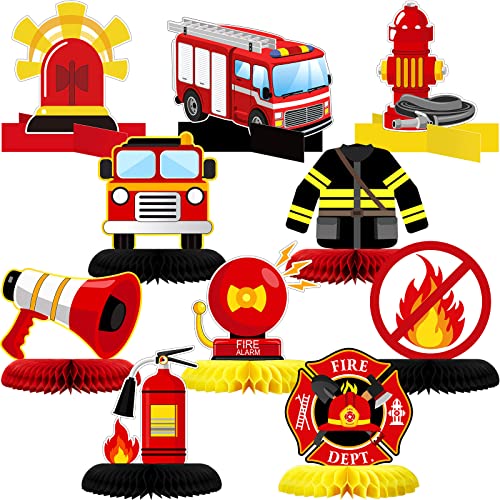 Epakh 10 Pcs Firetruck Birthday Party Decor Firetruck Honeycomb Centerpiece - style: Firetruck