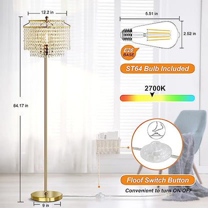 Luvkczc Gold Crystal Floor Lamp, 64" Tall Elegant Standing Lamp - color: Gold
