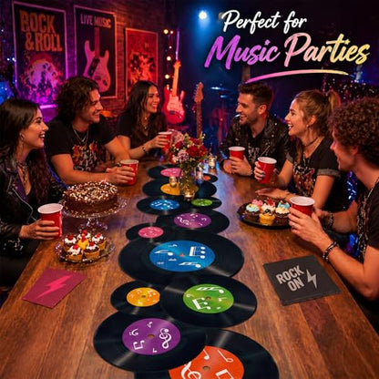 Preboun 50's Sock Hop Vinyl Records Party Decorations Linen Table Runner - style: Vinyl Records