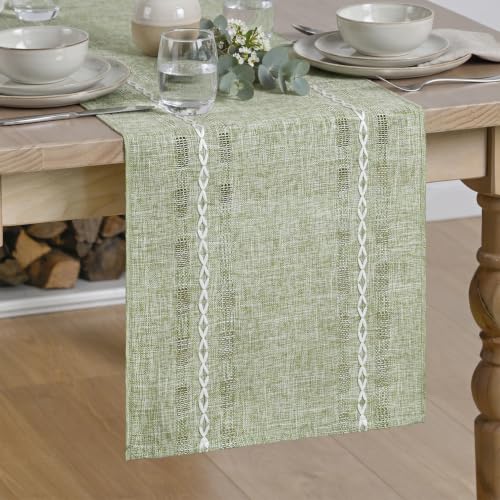 Artoid Mode Sage Green Embroidered Blend Farmhouse Hollow Table Runner, Seasonal Spring Rustic Kitchen Dining Table Decoration for Home Party Decor 13x48 Inch - color: Sage Green, size: 13" x 48", Table Runner