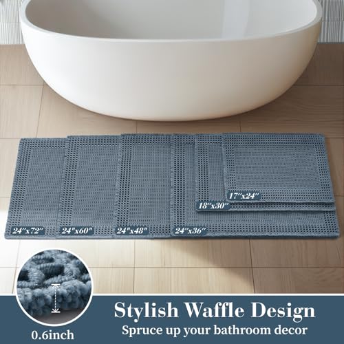RESARE Waffle Bathroom Runner Rugs, Non Slip Boho Bath Mat 24"x72" Blue - color: Blue, size: 2' X 6'
