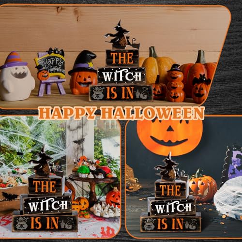 4 Pcs Halloween Witch Table Decor for Home Witch Is in Wooden Block Sign - style: Witch and Black Cat