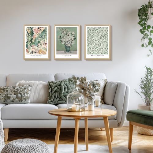 LLEEMPI Van Gogh Canvas Wall Art Set of 3, Sage Green 16x24 Framed Prints - color: VanGoghMatisse(Wood), size: 24"L x 16"W