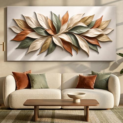 TAILORED CANVASES Earthtone Petals Canvas Print Wall Art, Botanical Leaf Wall Decor with Autumn Leaves, Contemporary Earthy Artwork for Living Room, Bedroom, Office, Neutral Tones 60x30 - size: 30"L x 60"W