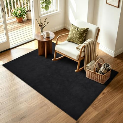 3x5 Black Solid Area Rug Washable Non-Slip Soft Thin for Bedroom Kitchen - color: 08 Black Solid, size: 3' x 5' (Rectangular)