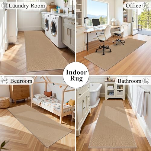 HEBE Washable Runner Rug 2'x6', Non Slip Low-Pile Hallway Rugs Runner - color: Tan, size: 2' x 6' (Rectangular)
