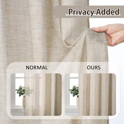 RAIN CITY Beige Linen Curtain Panels with Pinch Pleat,Texture Pleat Semi Sheer Fabric Boho Neutral Back Tab Pinch Pleat Hooks Rings Window Curtain 84 Inches Long 42 Inch Wide Each Panel Set of 2 - color: Beige, size: 42"W x 84"L (Pack of 2)