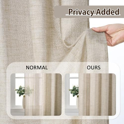 RAIN CITY Beige Linen Curtain Panels with Pinch Pleat,Texture Pleat Semi Sheer Fabric Boho Neutral Back Tab Pinch Pleat Hooks Rings Window Curtain 84 Inches Long 42 Inch Wide Each Panel Set of 2 - color: Beige, size: 42"W x 84"L (Pack of 2)