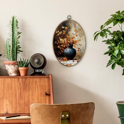 SHQIEUDH Rustic Farmhouse Fall Botanical Oval Wall Art 8.6x11.4In - color: fall-05