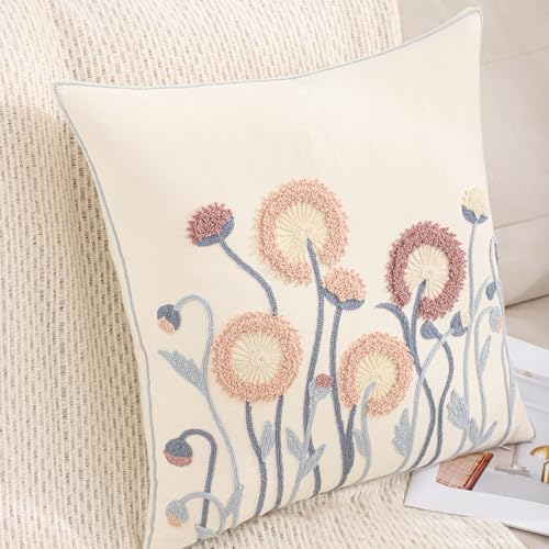 Fall Embroidered Throw Pillow Covers 18x18 Set of 2 Blowball - color: Blowball