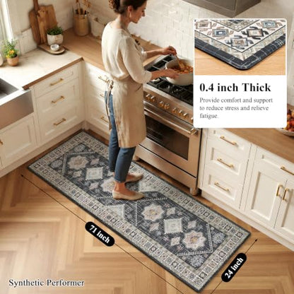 Ileading Anti Fatigue Kitchen Mat, Non Slip Cushioned Standing Floor Mat, Waterproof Kitchen Runner Rug, Farmhouse Comfort Padded Mat for Sink, Laundry, Office, Black, 24''x71'' - color: Black