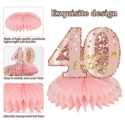 Turypaty Happy 40th Birthday Honeycomb Table Centerpieces Decorations Women - style: Pink Rose Gold 40th