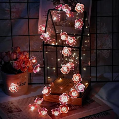 USB & Battery Powered 10ft 30 LED Cherry Blossom String Lights Party Decor - color: 13ft Pink Flower Lights