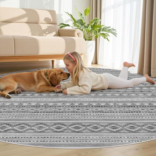 cotiled 8x8 Round Rug 8ft Circle Living Room Boho Area Rugs - color: Beige Grey, size: 8' (Round)