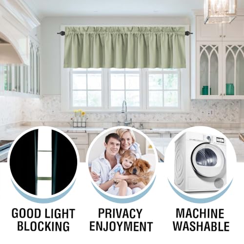 H.VERSAILTEX 100% Blackout Curtain Valances for Kitchen Windows/Bathroom/Living Room/Bedroom Thermal Insulated Rod Pocket Valances for Windows, 2 Pack, 52" x 18", Light Sage - color: Light Sage