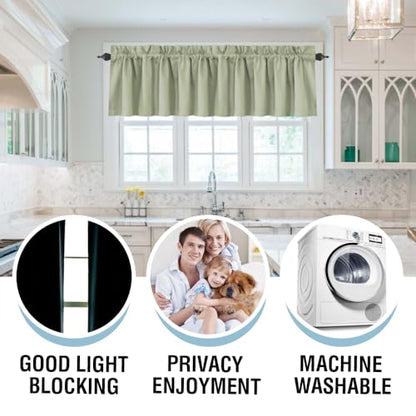 H.VERSAILTEX 100% Blackout Curtain Valances for Kitchen Windows/Bathroom/Living Room/Bedroom Thermal Insulated Rod Pocket Valances for Windows, 2 Pack, 52" x 18", Light Sage - color: Light Sage
