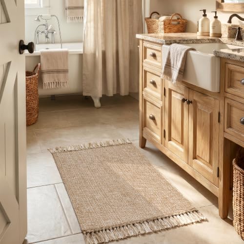 Collive Boho Small Bathroom Rug 2' x 3', Modern Farmhouse Rugs for Entryway - color: Tan/Cream, size: 2' x 3' (Rectangular)