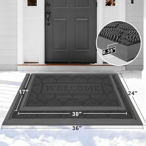 FRAMICS Welcome Mats for Front Door, 17"x30" Rubber Doormat Non Slip, Grey - color: Grey, size: 17" x 30"