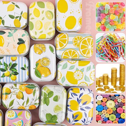 Framendino, 5 Pack Mini Tin Trinkets Box with Lid Lemon Hinge Tin Box Containers Jewelry Storage Organizer (Random Color) - color: Lemon