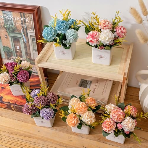 6Pcs Artificial Flowers with Ceramic Pot Small Fake Hydrangea Flowers - color: Multi-color