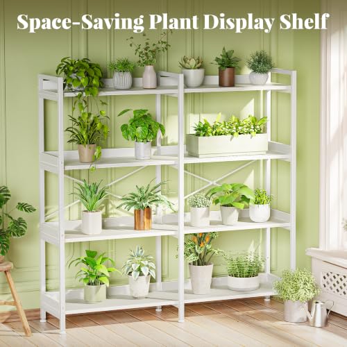 Huuger 4 Tier Bookshelf with 8 Open Shelves and Raised Baffle, White - color: White, size: 4 Tier