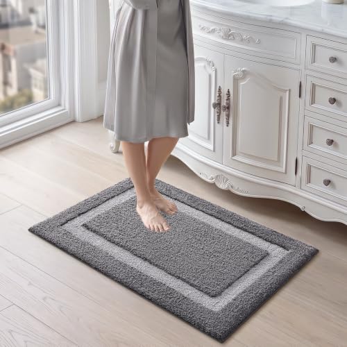 LUMI Bathroom Rug, Non Slip Absorbent Bath Mat, Dark Grey, 16"x24" - color: Dark Grey, size: 16"x24"