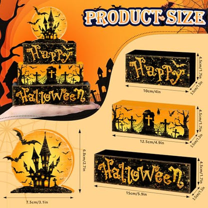 Britimes Halloween Rustic Tiered Tray Decor Set, 4 Pack, Wooden Table Sign - style: Haunted House