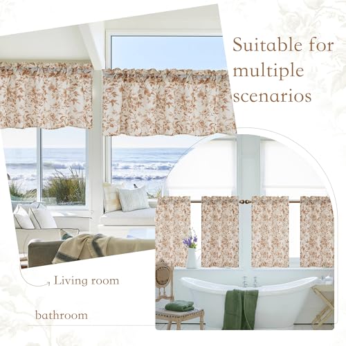 NICETOWN Faux Linen Valance for Windows Kitchen Living Room, Autumn Yellow Brown Peony Printed Rod Pocket Farmhouse Country Rustic Bathroom Small Window Treatment (52x18 inch, 1 Panel) - color: Yellow Brown, size: 52"W x 18"L (Pack of 1)