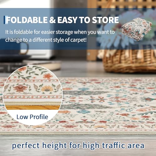 Garvee Floral 5x7 Area Rugs Washable Living Room Rug Entryway Rug Beige - color: Beige, size: 5' x 7' (Rectangular)
