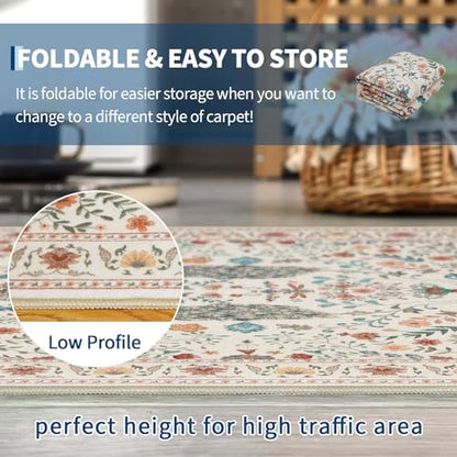 Garvee Floral 5x7 Area Rugs Washable Living Room Rug Entryway Rug Beige - color: Beige, size: 5' x 7' (Rectangular)