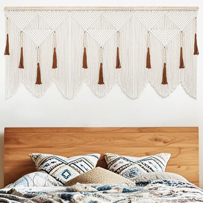 Large Macrame Wall Hanging, Boho Woven Tapestry with Wood Bead Tassel - size: Large