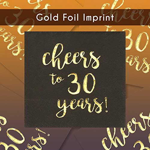 BLUE PANDA 30th Birthday Napkins - 5 x 5 in, 3-Ply, 50 Count, Black & Gold - Cheers to 30 Years Foil Print Napkins - 30th Anniversary Decorations - 30 Balloons - size: 50 Pack