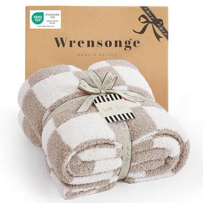 WRENSONGE Soft Checkered Throw Blanket for Couch-Cozy Fall Knitted Blankets - color: Art Taupe, size: Throw-XL(50"x 70")