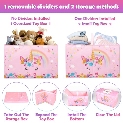 Large Toy Box, Sturdy Kids Storage Organizer for Boys Girls, 25"x13"x16" - color: Large Pink