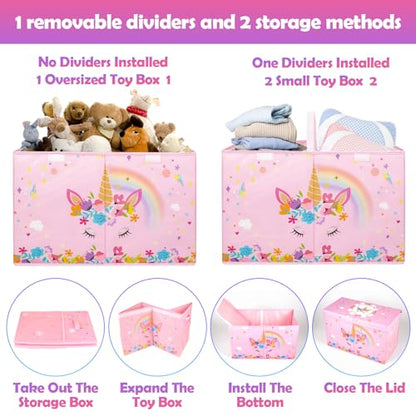 Large Toy Box, Sturdy Kids Storage Organizer for Boys Girls, 25"x13"x16" - color: Large Pink