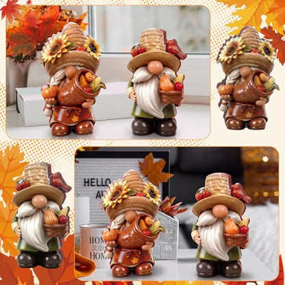 Yuntau 2 Pcs Fall Gnome Decorations for Home Wooden Autumn Thanksgiving Gnome Figurines with Sunflowers Pumpkins Centerpieces for Office Shelf Farmhouse Harvest Decor Indoor Holiday Celebration - style: Fall Gnome