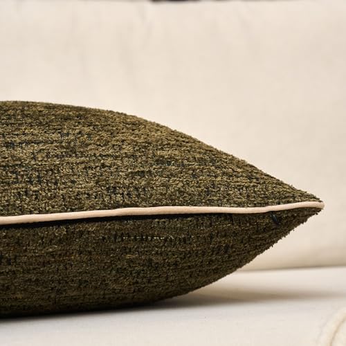 Yangest Chenille Pillow Cover 20 x 20 Inches, Thick Textured Square Throw Pillow Cover Farmhouse Modern Soft Accent Couch Neutral Pillow Cover for Living Room Bedroom, Green - color: Olive Green, size: 20" x 20" (Pack of 1)