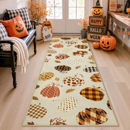 Tribesigns 2x6 Beige Halloween Fall Pumpkin Hallway Runner Rug for Kitchen - color: Beige2 - Pumpkin, size: 2' x 6' (Rectangular)