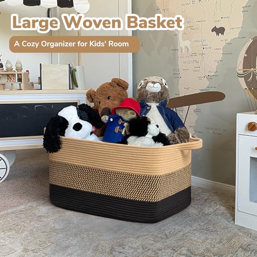 Goodpick Large Woven Blanket Basket, Rectangle, Black Jute, 75L - color: Black Jute, size: Large(21.6"L x 14.9"W x 11.8"H)