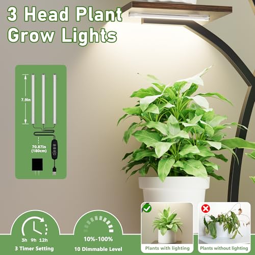 JUSTOGO Plant Stand Indoor with Grow Light, Corner Indoor Plant Shelf