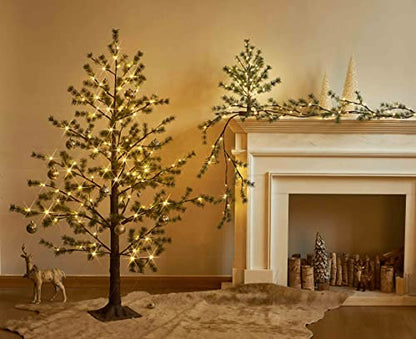 LITBLOOM Lighted Christmas Pine Garland Battery Operated with Timer 6FT 48 Warm White LED Lights for Fireplace Mantle Christmas Holiday Decoration Indoor Outdoor - style: Pine