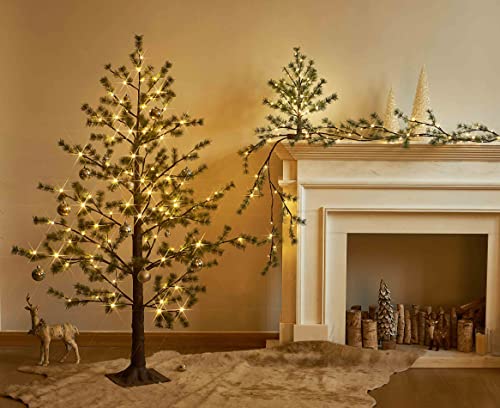 LITBLOOM Lighted Christmas Pine Garland Battery Operated with Timer 6FT 48 Warm White LED Lights for Fireplace Mantle Christmas Holiday Decoration Indoor Outdoor - style: Pine
