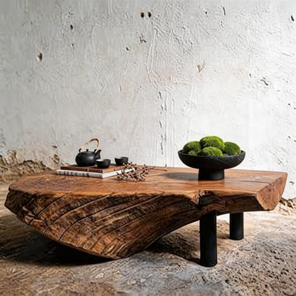 Moss Bowl Wooden Decorative Bowl, Wabi Sabi Wood Bowl for Coffee Table Centerpiece Decor, Wooden Dough Bowl Style, Minimal Table Decor (Pedestal Bowl)